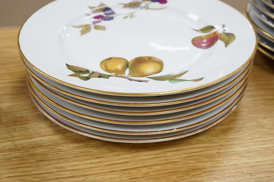 A Royal Worcester Evesham pattern dinnerware to include dinner plates, soup bowls and ramekins, largest 25cm in diameter. Condition - mostly good